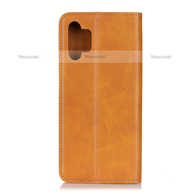 Leather Case Stands Flip Cover Holder A02D for Samsung Galaxy M32 5G Light Brown