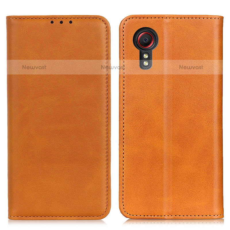 Leather Case Stands Flip Cover Holder A02D for Samsung Galaxy XCover 5 SM-G525F Light Brown