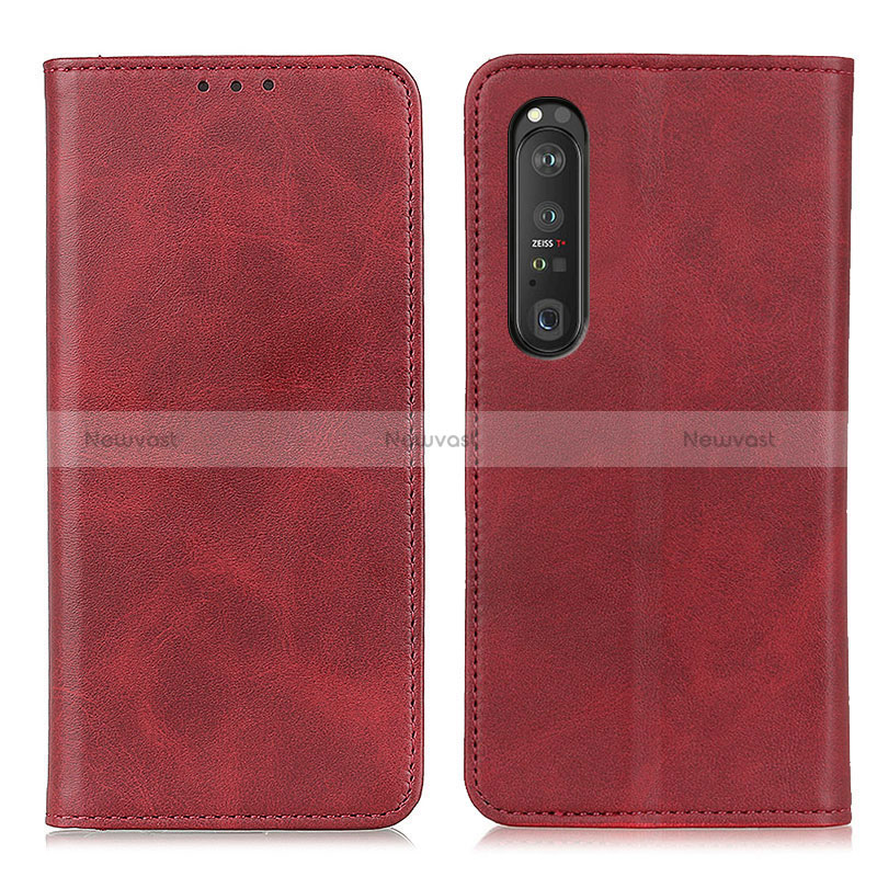 Leather Case Stands Flip Cover Holder A02D for Sony Xperia 1 III Red