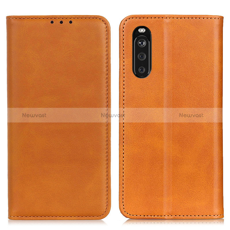 Leather Case Stands Flip Cover Holder A02D for Sony Xperia 10 III Lite Light Brown