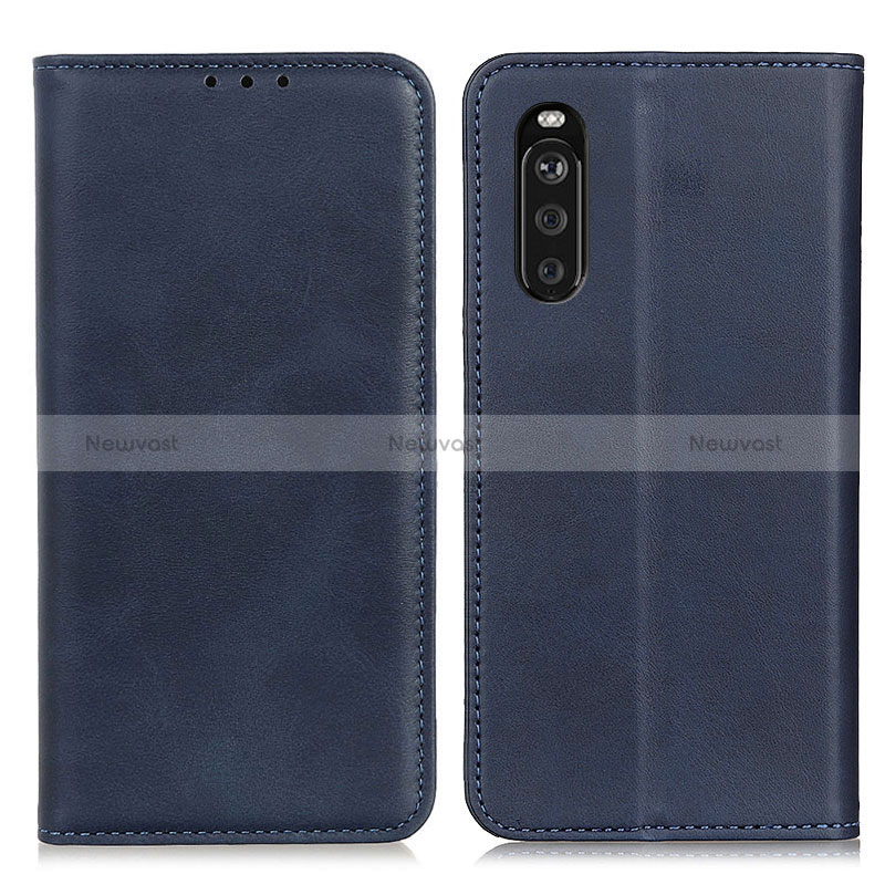 Leather Case Stands Flip Cover Holder A02D for Sony Xperia 10 III SO-52B Blue