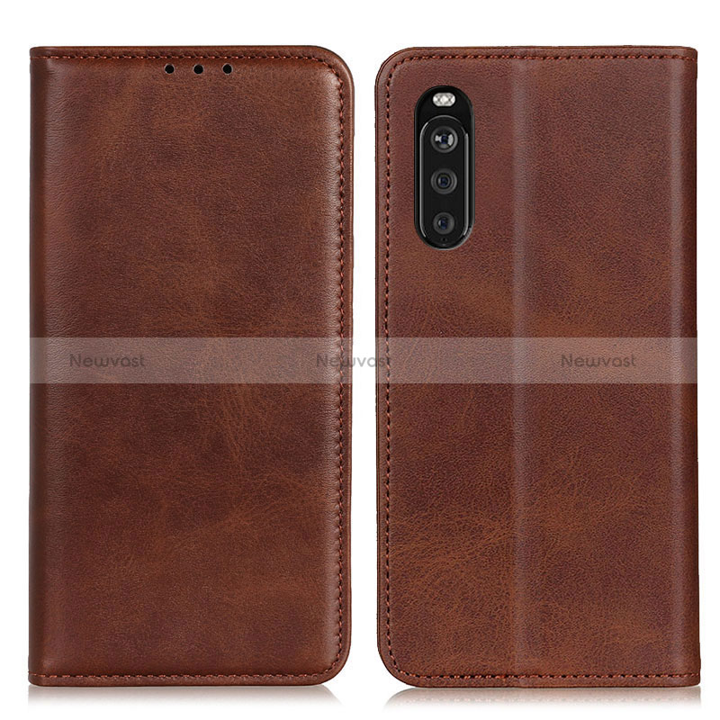 Leather Case Stands Flip Cover Holder A02D for Sony Xperia 10 III SO-52B Brown