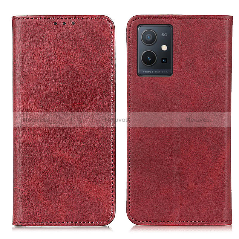 Leather Case Stands Flip Cover Holder A02D for Vivo Y33e 5G Red