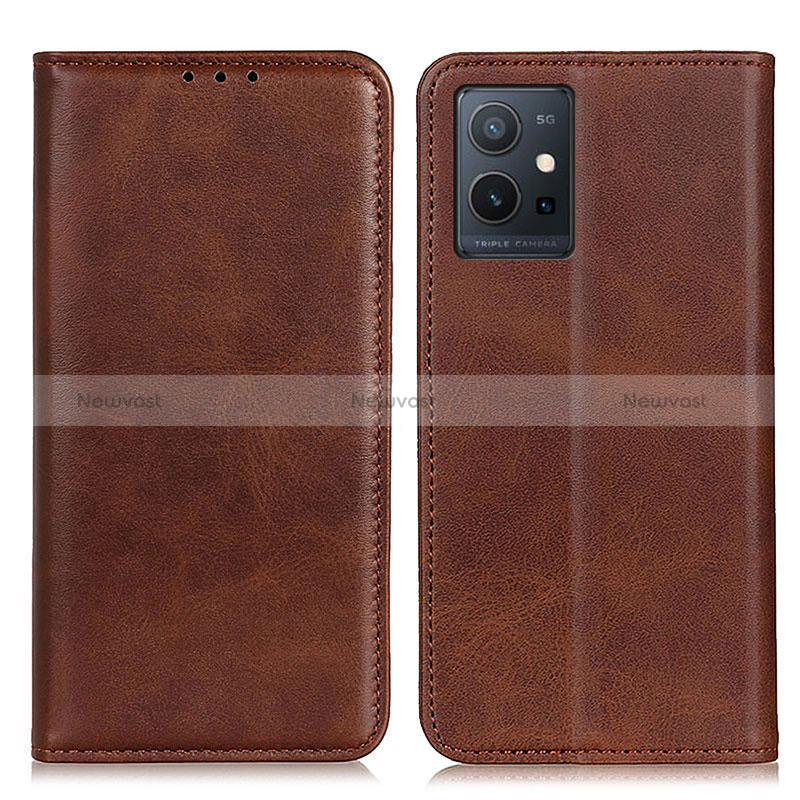 Leather Case Stands Flip Cover Holder A02D for Vivo Y55s 5G Brown