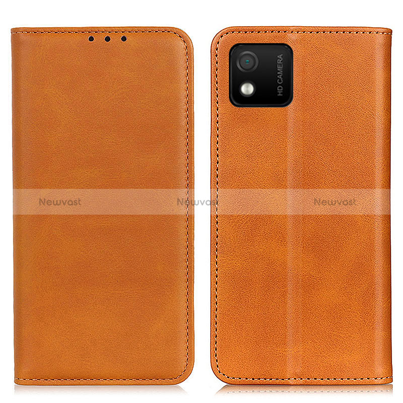 Leather Case Stands Flip Cover Holder A02D for Wiko Y52 Light Brown