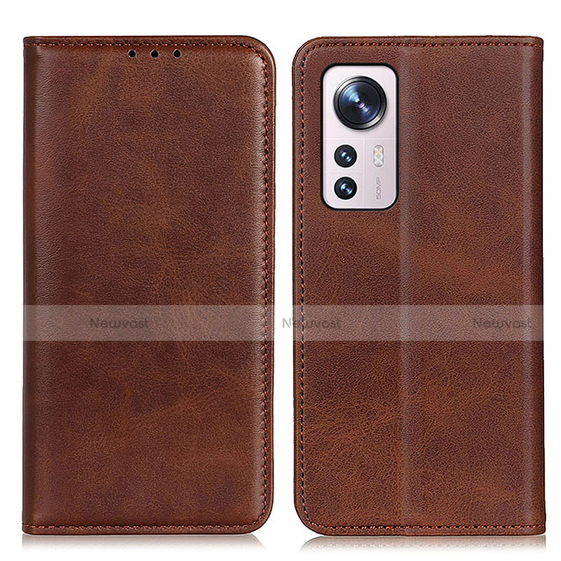 Leather Case Stands Flip Cover Holder A02D for Xiaomi Mi 12 5G Brown