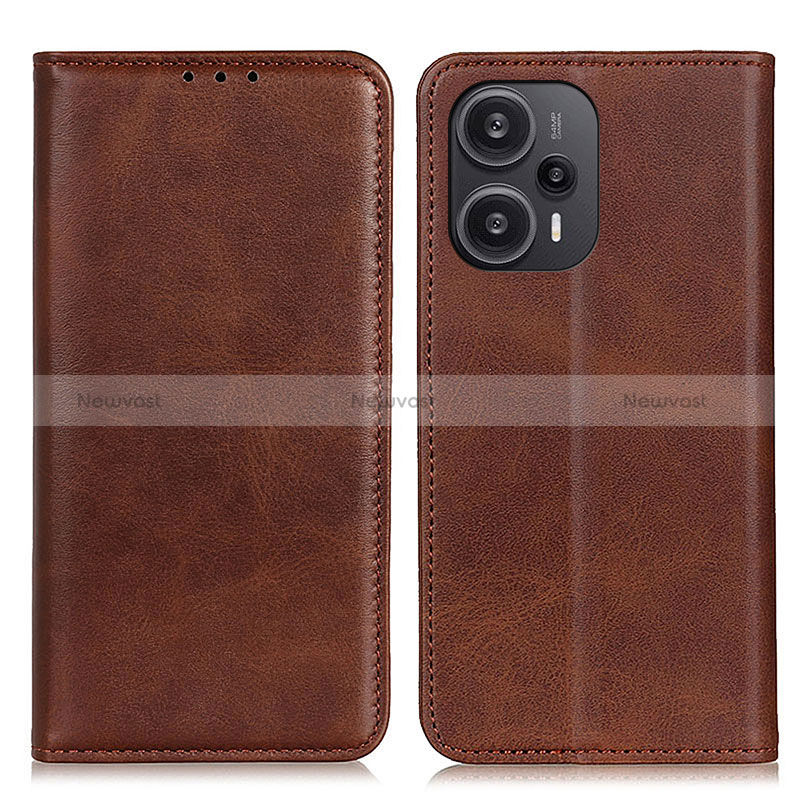 Leather Case Stands Flip Cover Holder A02D for Xiaomi Poco F5 5G Brown