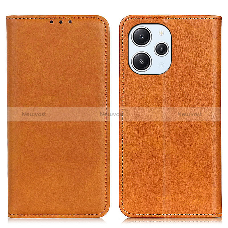 Leather Case Stands Flip Cover Holder A02D for Xiaomi Redmi 12 4G Light Brown