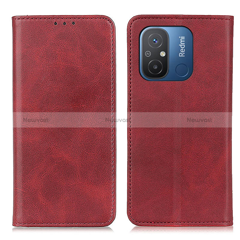 Leather Case Stands Flip Cover Holder A02D for Xiaomi Redmi 12C 4G Red