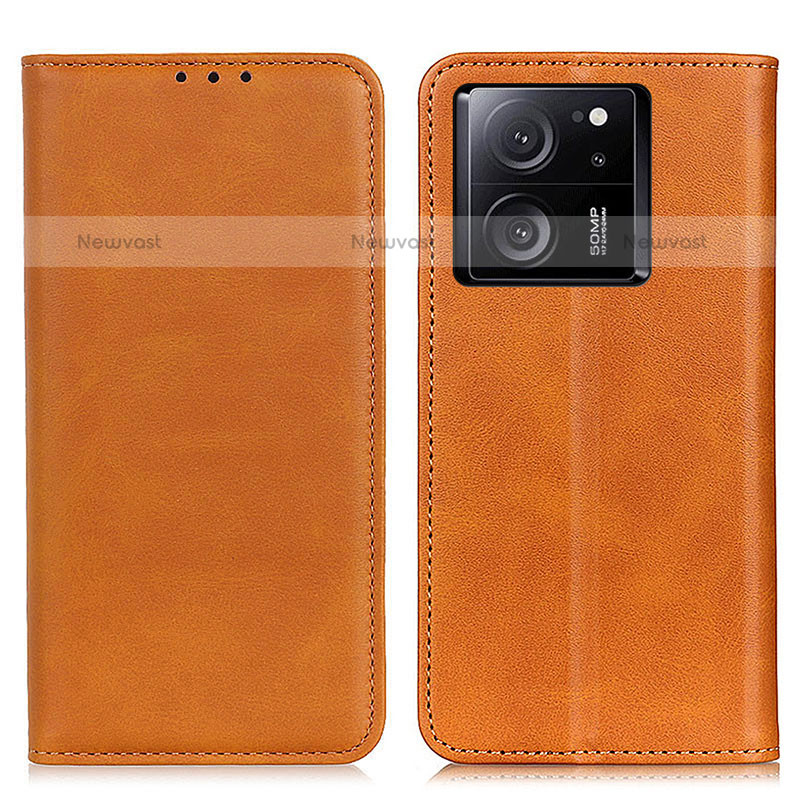 Leather Case Stands Flip Cover Holder A02D for Xiaomi Redmi K60 Ultra 5G Light Brown