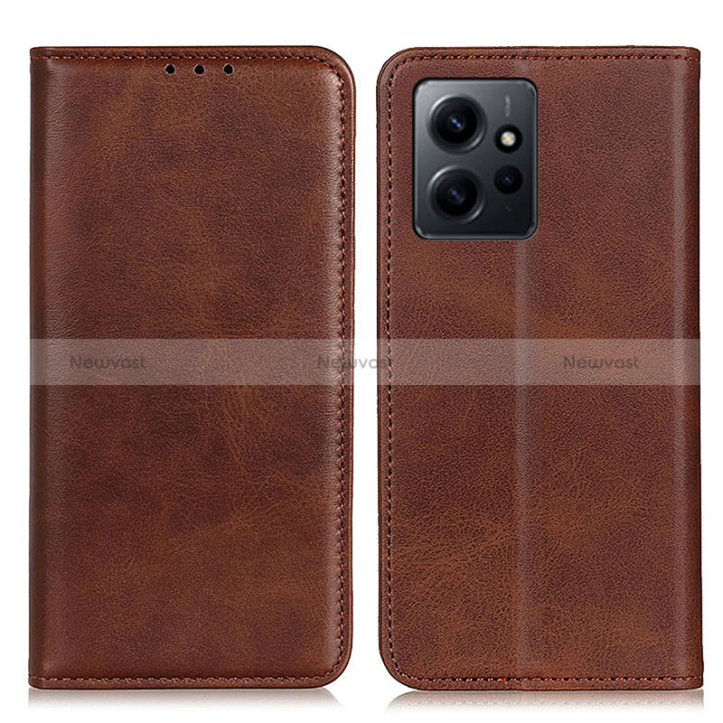 Leather Case Stands Flip Cover Holder A02D for Xiaomi Redmi Note 12 4G Brown