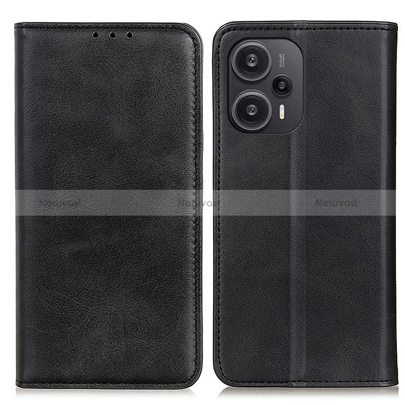 Leather Case Stands Flip Cover Holder A02D for Xiaomi Redmi Note 12 Turbo 5G Black