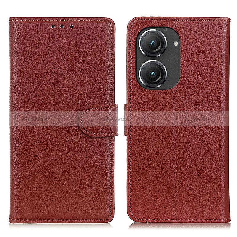 Leather Case Stands Flip Cover Holder A03D for Asus Zenfone 9 Brown