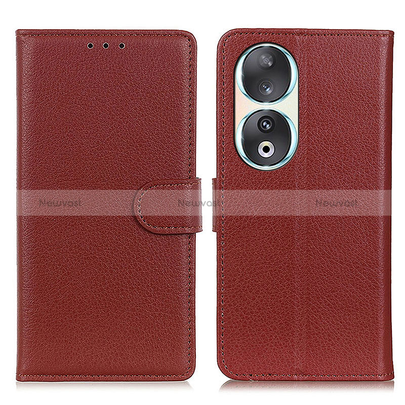 Leather Case Stands Flip Cover Holder A03D for Huawei Honor 90 5G Brown