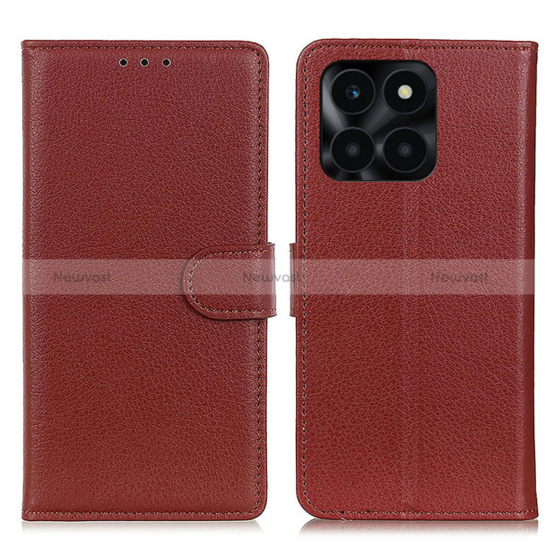 Leather Case Stands Flip Cover Holder A03D for Huawei Honor X6a Brown