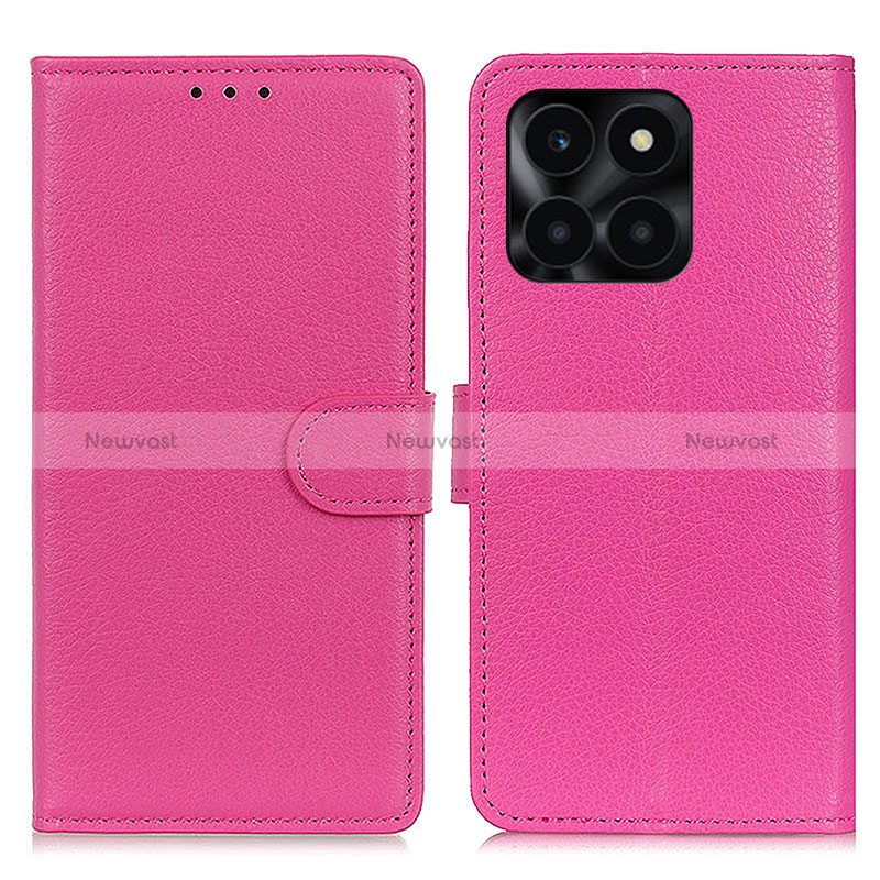 Leather Case Stands Flip Cover Holder A03D for Huawei Honor X8b Hot Pink