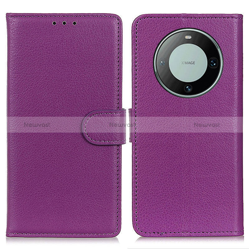 Leather Case Stands Flip Cover Holder A03D for Huawei Mate 60 Purple