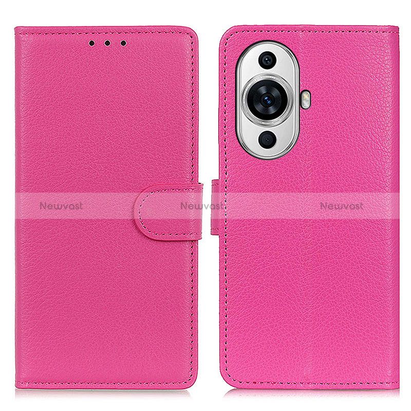 Leather Case Stands Flip Cover Holder A03D for Huawei Nova 11 Pro Hot Pink