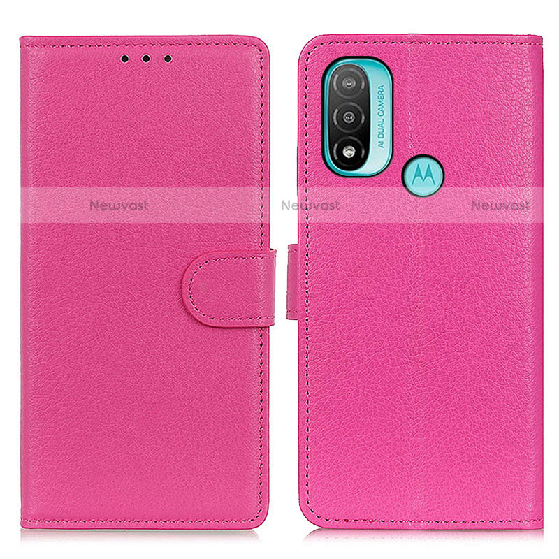 Leather Case Stands Flip Cover Holder A03D for Motorola Moto E30 Hot Pink