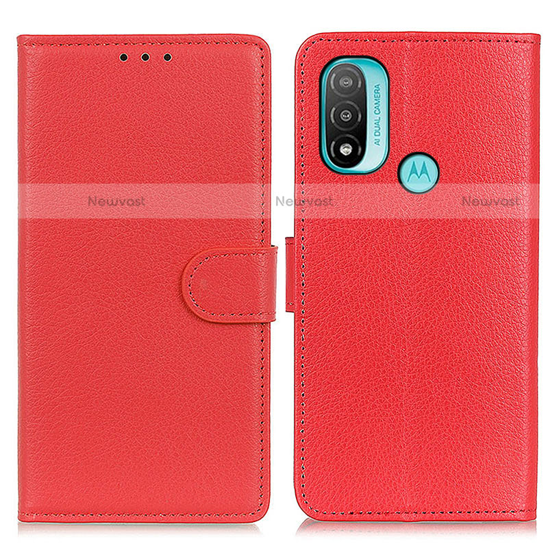 Leather Case Stands Flip Cover Holder A03D for Motorola Moto E30 Red