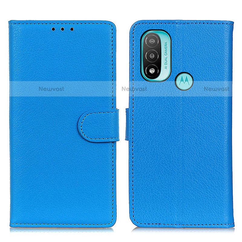 Leather Case Stands Flip Cover Holder A03D for Motorola Moto E30 Sky Blue