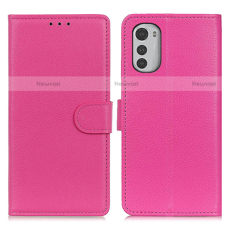 Leather Case Stands Flip Cover Holder A03D for Motorola Moto E32 Hot Pink