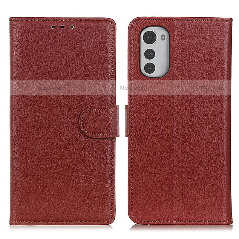 Leather Case Stands Flip Cover Holder A03D for Motorola Moto E32s Brown