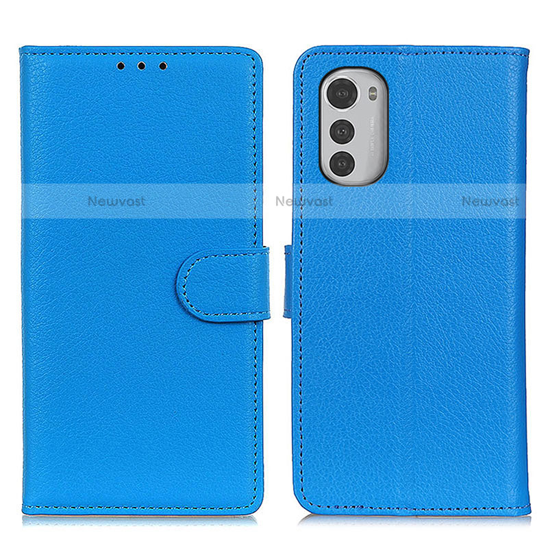 Leather Case Stands Flip Cover Holder A03D for Motorola Moto E32s Sky Blue