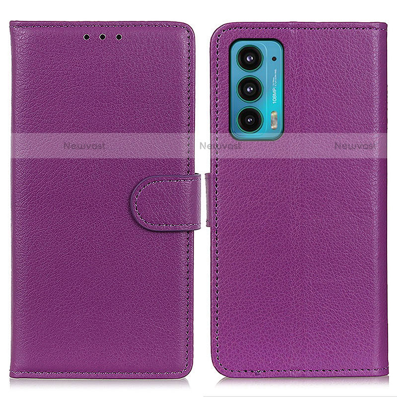 Leather Case Stands Flip Cover Holder A03D for Motorola Moto Edge 20 5G Purple