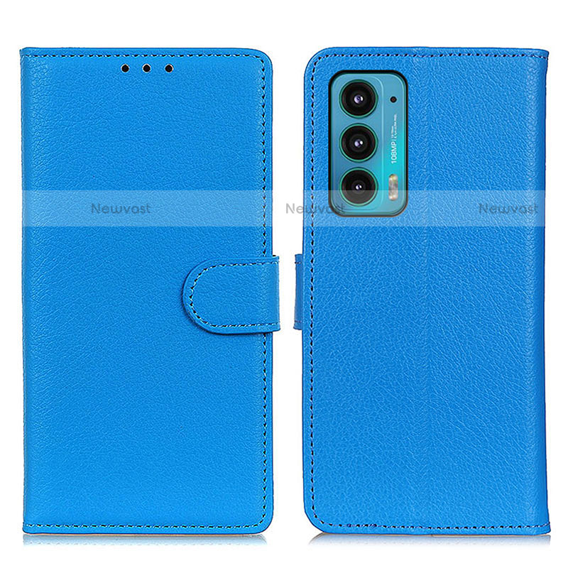 Leather Case Stands Flip Cover Holder A03D for Motorola Moto Edge 20 5G Sky Blue