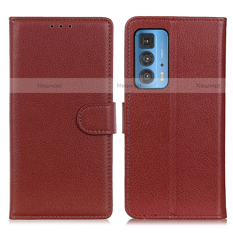 Leather Case Stands Flip Cover Holder A03D for Motorola Moto Edge 20 Pro 5G Brown