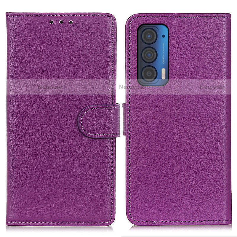 Leather Case Stands Flip Cover Holder A03D for Motorola Moto Edge (2021) 5G Purple