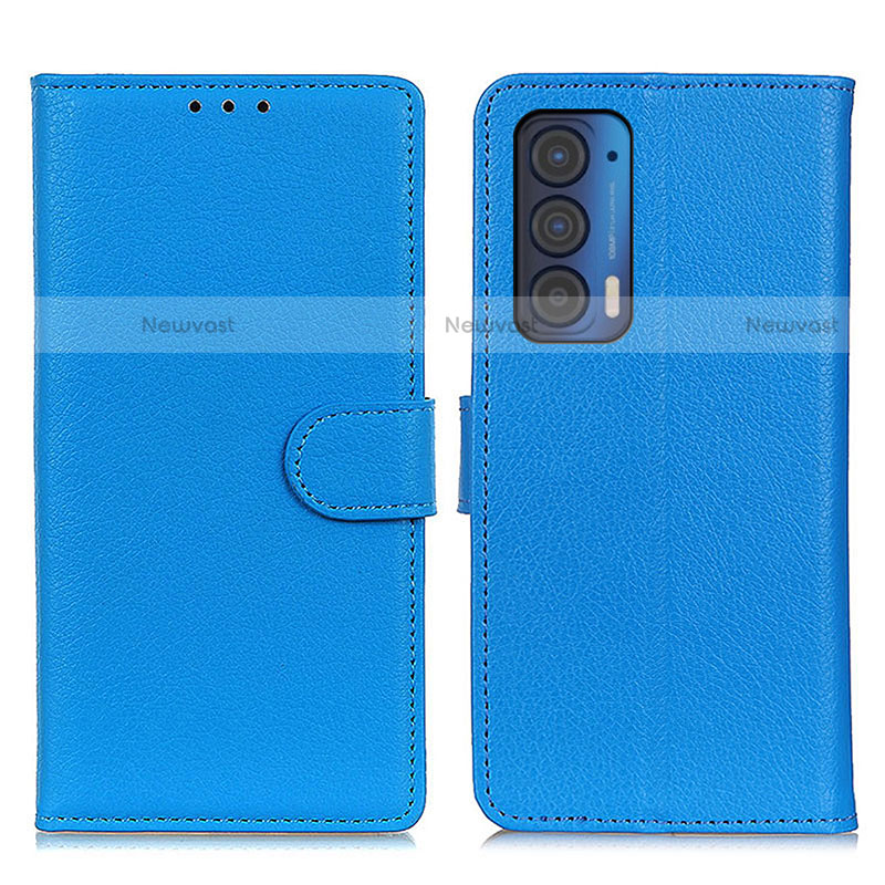 Leather Case Stands Flip Cover Holder A03D for Motorola Moto Edge (2021) 5G Sky Blue