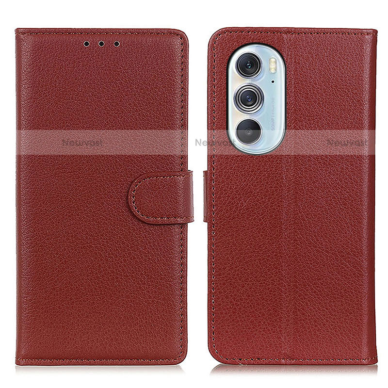 Leather Case Stands Flip Cover Holder A03D for Motorola Moto Edge 30 Pro 5G Brown