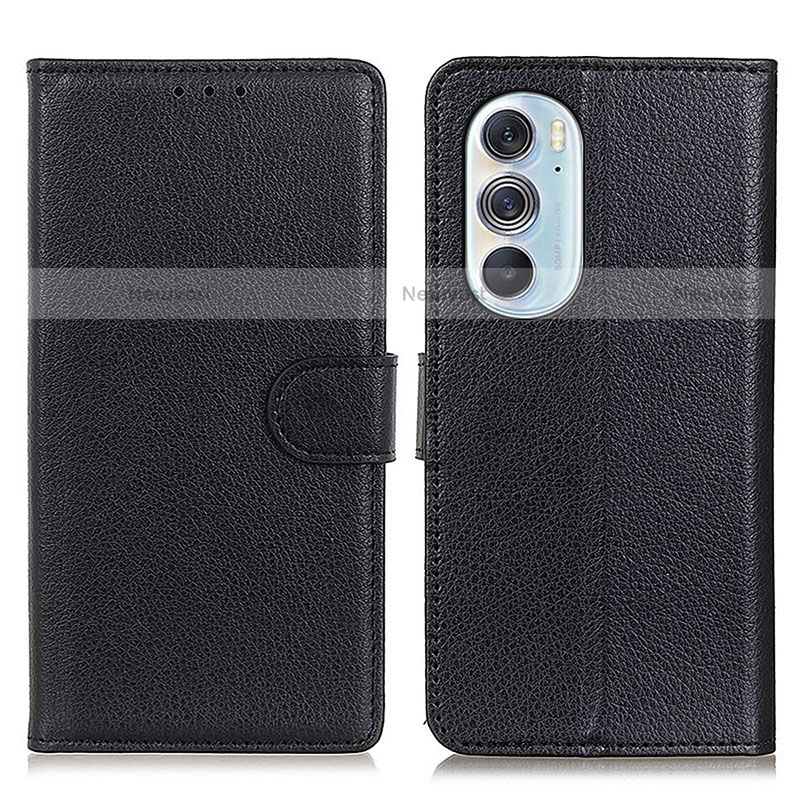 Leather Case Stands Flip Cover Holder A03D for Motorola Moto Edge Plus (2022) 5G Black