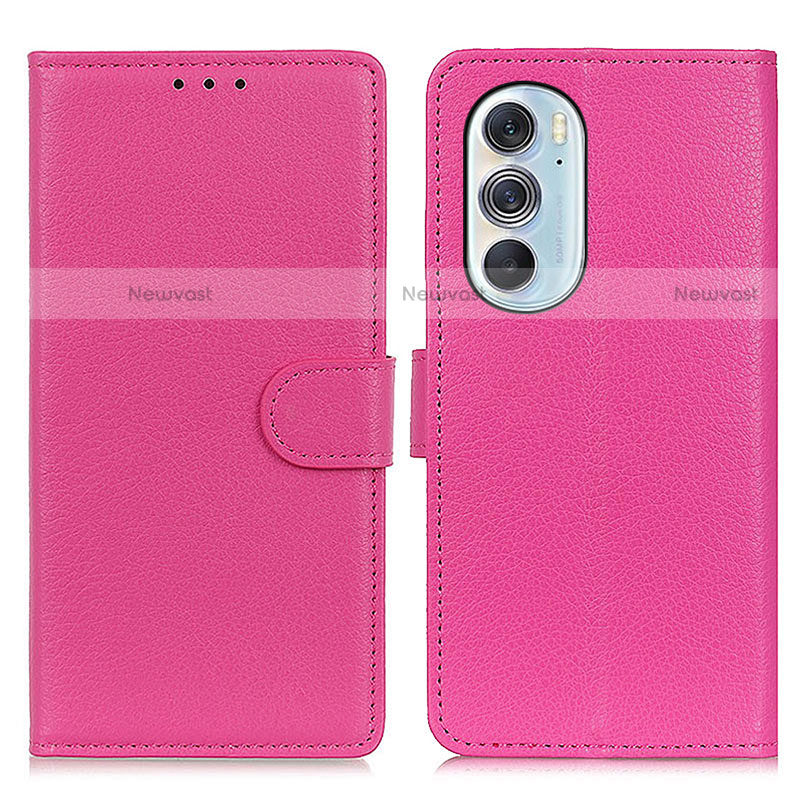 Leather Case Stands Flip Cover Holder A03D for Motorola Moto Edge Plus (2022) 5G Hot Pink