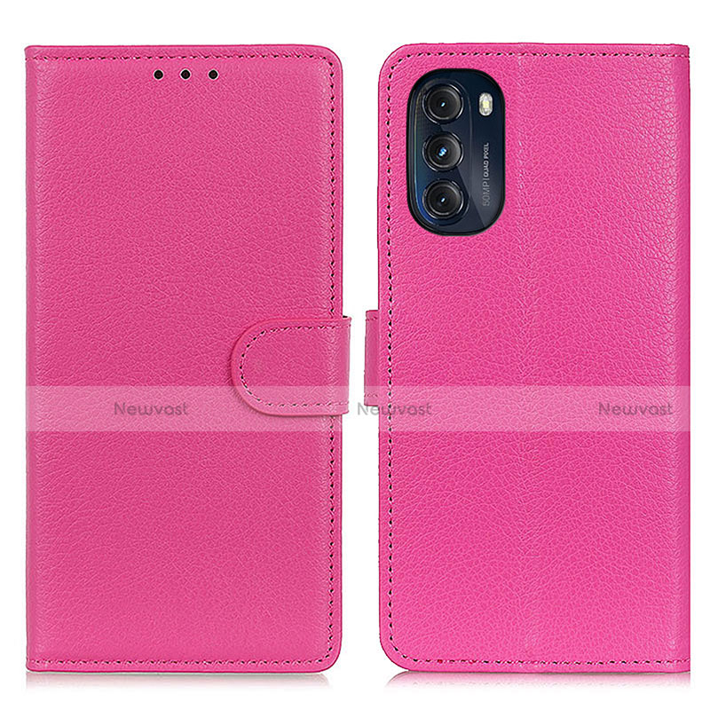 Leather Case Stands Flip Cover Holder A03D for Motorola Moto G 5G (2022) Hot Pink