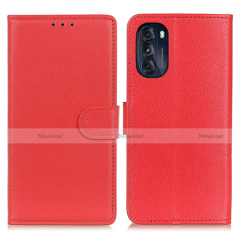 Leather Case Stands Flip Cover Holder A03D for Motorola Moto G 5G (2022) Red