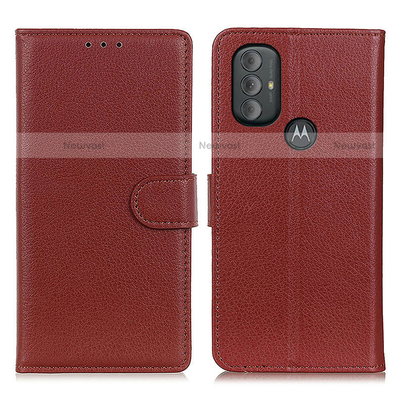 Leather Case Stands Flip Cover Holder A03D for Motorola Moto G Play (2023) Brown