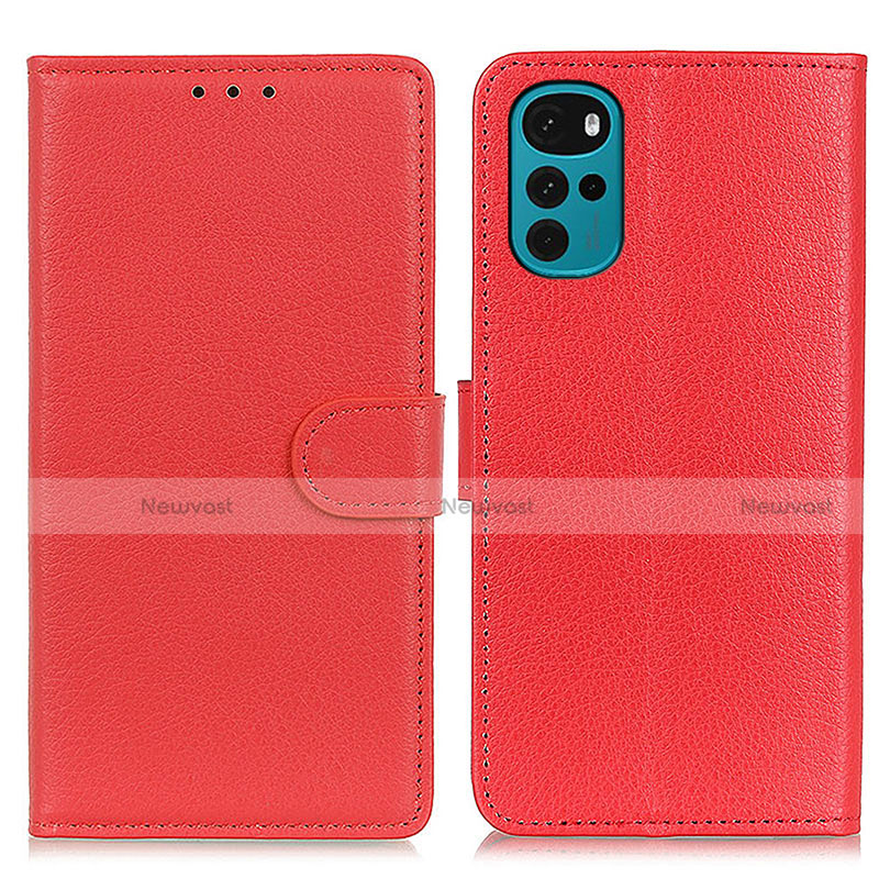 Leather Case Stands Flip Cover Holder A03D for Motorola Moto G22 Red