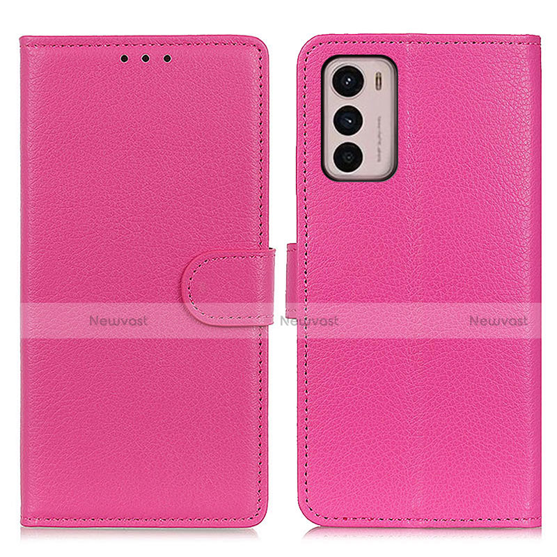 Leather Case Stands Flip Cover Holder A03D for Motorola Moto G42 Hot Pink