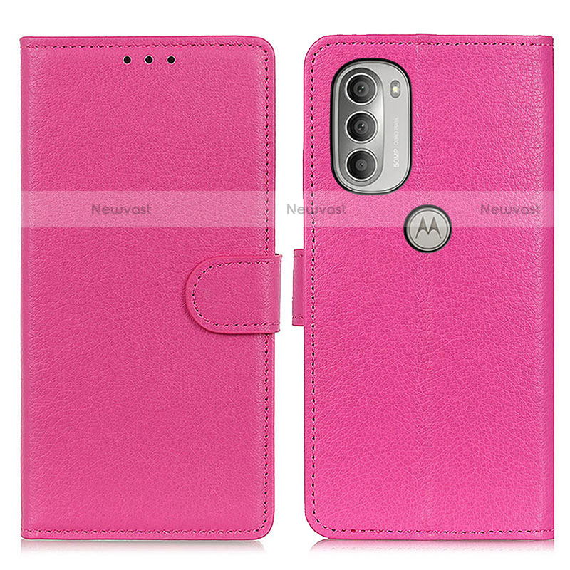 Leather Case Stands Flip Cover Holder A03D for Motorola Moto G51 5G Hot Pink