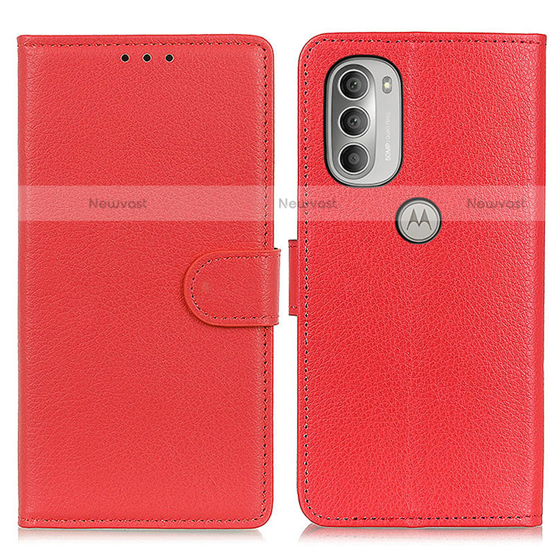 Leather Case Stands Flip Cover Holder A03D for Motorola Moto G51 5G Red