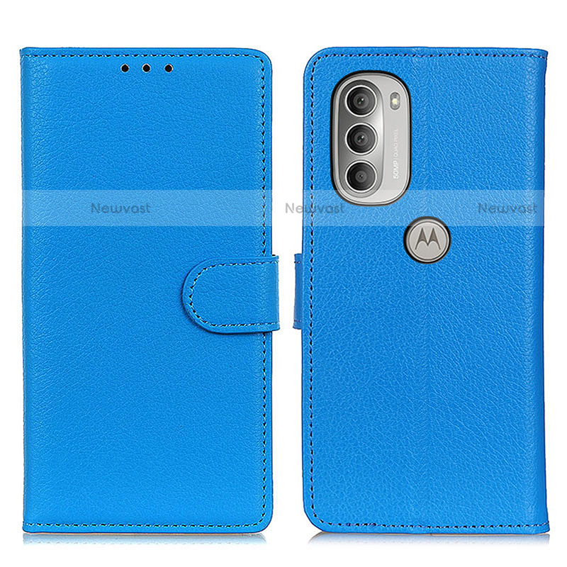 Leather Case Stands Flip Cover Holder A03D for Motorola Moto G51 5G Sky Blue