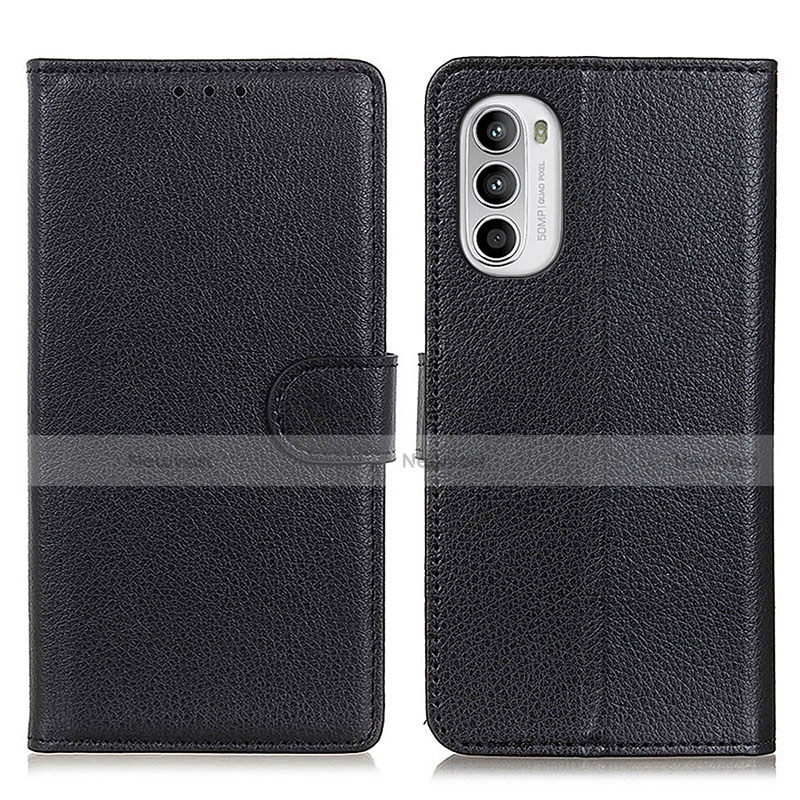 Leather Case Stands Flip Cover Holder A03D for Motorola MOTO G52 Black