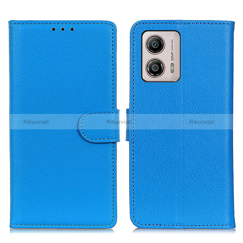 Leather Case Stands Flip Cover Holder A03D for Motorola Moto G53j 5G Sky Blue