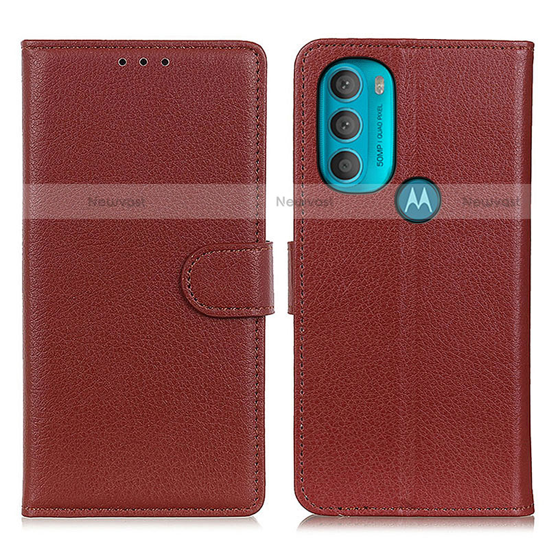 Leather Case Stands Flip Cover Holder A03D for Motorola Moto G71 5G Brown