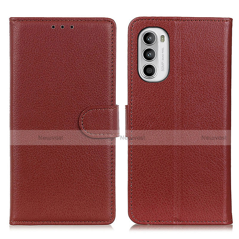 Leather Case Stands Flip Cover Holder A03D for Motorola Moto G71s 5G Brown