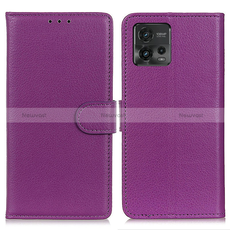 Leather Case Stands Flip Cover Holder A03D for Motorola Moto G72 Purple