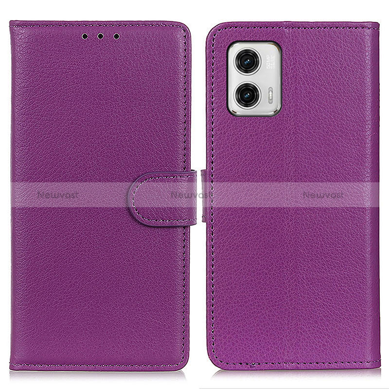 Leather Case Stands Flip Cover Holder A03D for Motorola Moto G73 5G Purple